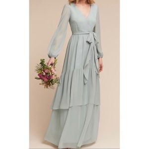 Donna Morgan x BHLDN Quince 0 / XS Green Chiffon Formal Bridesmaid Maxi